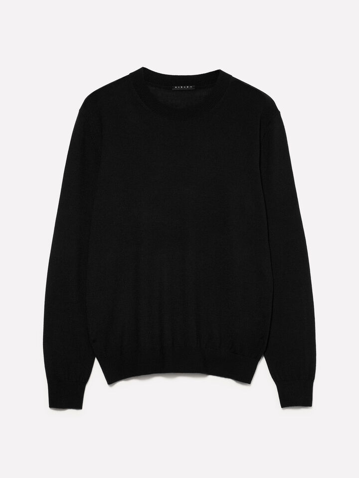 Black sweater in wool blend  - men's crew neck sweaters - Black | Sisley image number 1